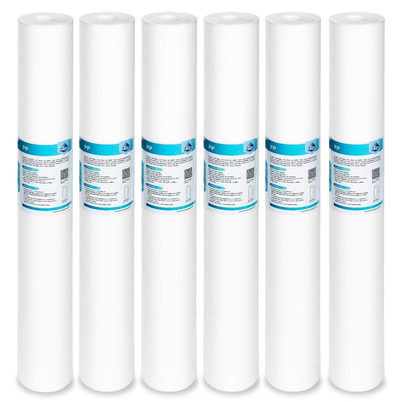 Membrane Solutions 5 Micron Sediment Water Filter Replacement Polypropylene Cartridge 20" x 2.5" for Whole House Filter System - 6 Pack - Image 1